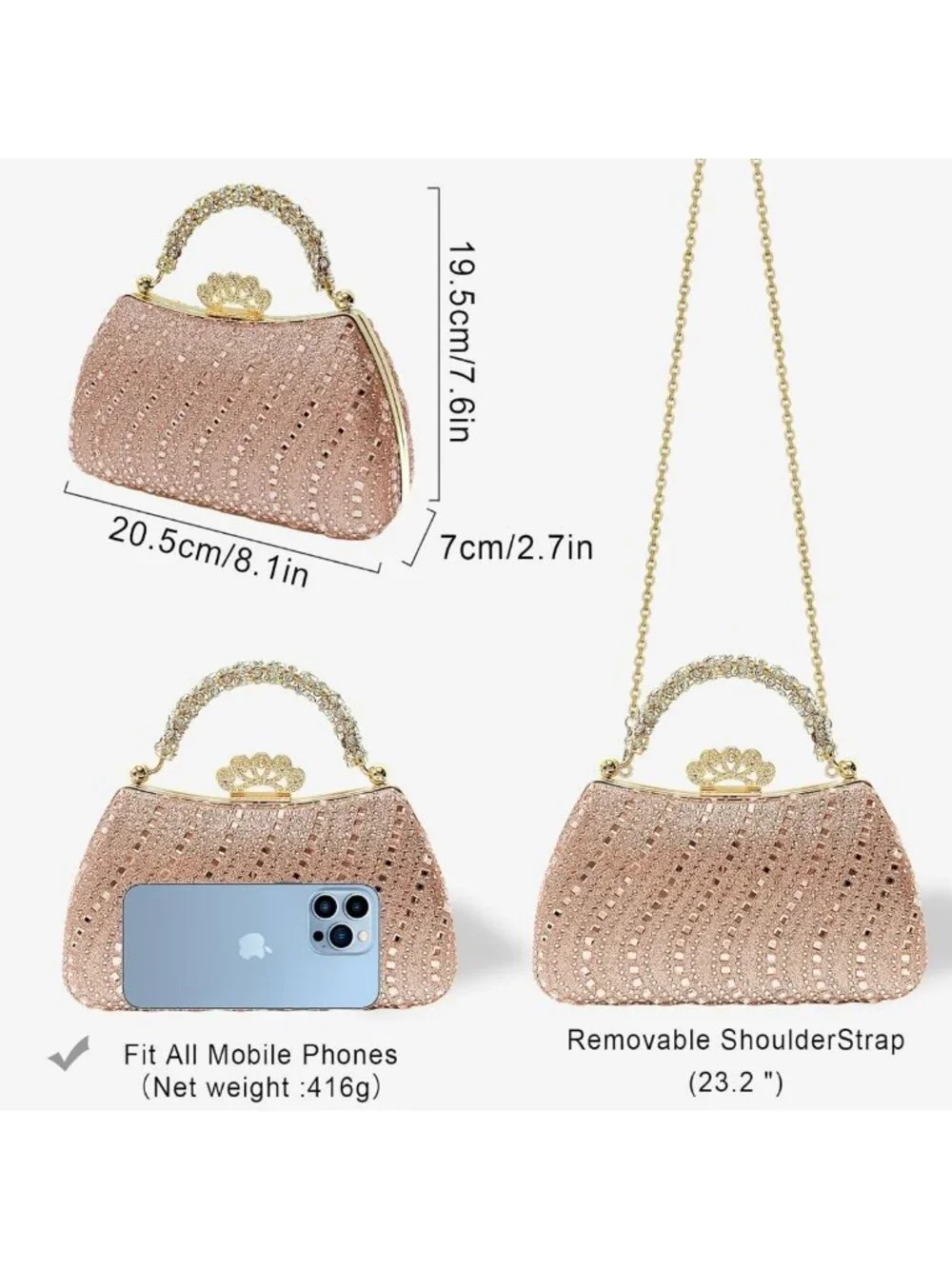 Sparkly Rhinestone Clutch Purse for Women - Formal Evening Bag for Prom